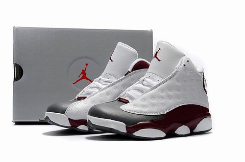 Kids air jordan retro 13 shoes white grey red