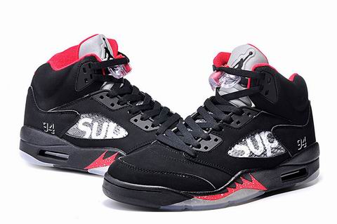 Kids jordan 5 SUP shoes black red