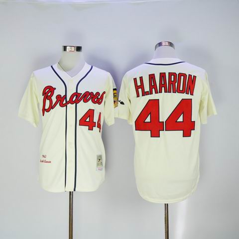MLB Atlanta Braves 44 H.AARON Cream M&N 1963 jersey