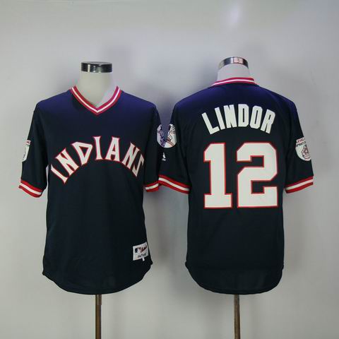 MLB Cleveland Indians #12 Francisco Lindor navy jersey