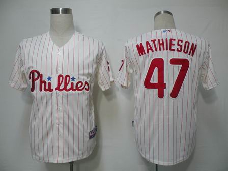 MLB Jerseys Philadephia Phillies 47 Mathieson Cream(red strip) Cool Base