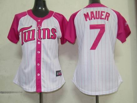 MLB Minnesota Twins 7 Mauer Womens Pink Splash Fashion Jersey