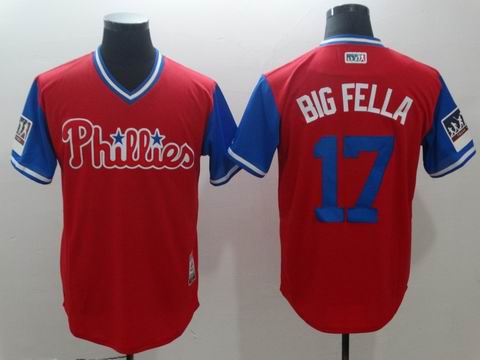 MLB Philadelphia Phillies #17 Rhys Hoskins Big Fella red jersey