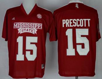 Mississippi State Bulldogs Dak Prescott 15 College Football Techfit Jerseys-Red