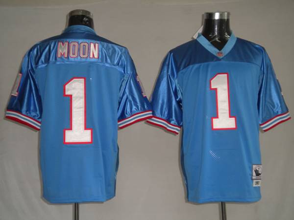 Mitchell & Ness Oilers #1 Warren Moon Baby Blue Embroidered Throwback NFL Jersey