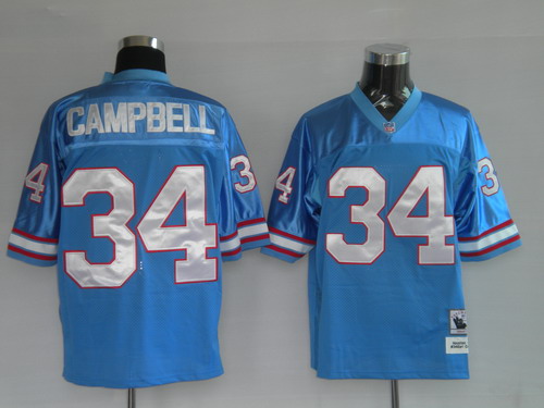 Mitchell & Ness Oilers #34 Earl Campbell Baby Blue Embroidered Throwback NFL Jersey