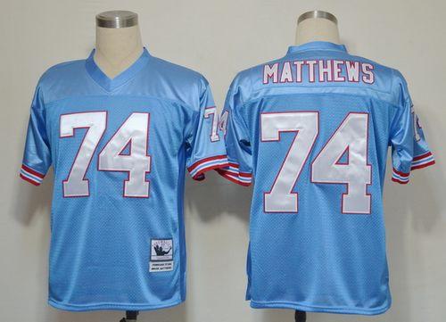 Mitchell And Ness Oilers #74 Bruce Matthews Baby blue Embroidered Throwback NFL Jersey