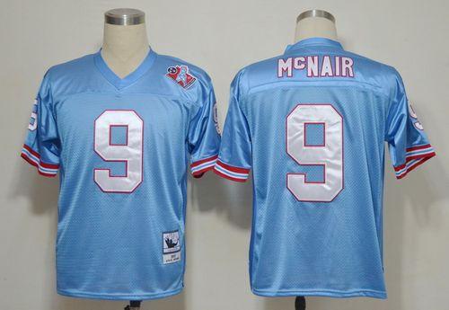 Mitchell And Ness Oilers #9 Steve McNair Baby blue Embroidered Throwback NFL Jersey