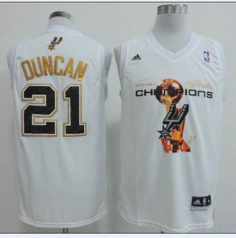 NBA San Antonio Spurs 21 Duncan white Champions jersey