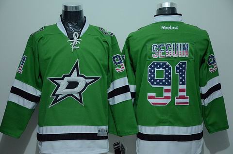 NHL Dallas Stars #91 seguin green Jersey USA Flag