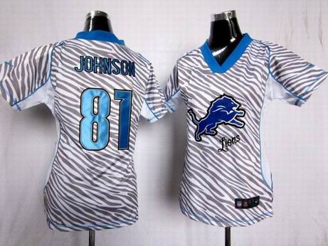 Nike NFL Detroit Lions 81 Johnson women zebra fashion jersey
