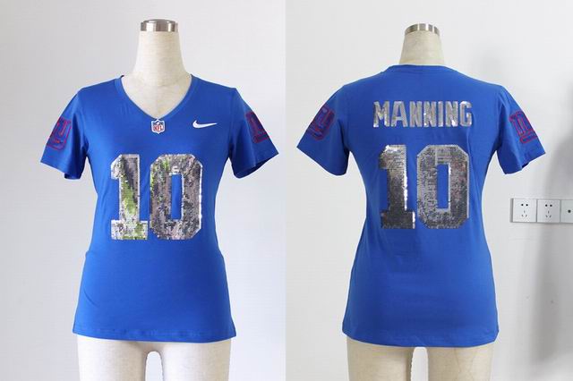 Nike NFL Giants 10# Manning Women's Handwork Sequin lettering Fashion blue Jerseys