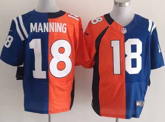 Nike NFL Indianapolis Colts Denver Broncos 18# Manning Orange Blue Split Elite Jersey