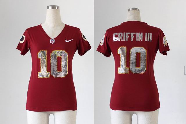 Nike NFL Redskins 10# Griffin III Women's Handwork Sequin lettering Fashion red Jerseys