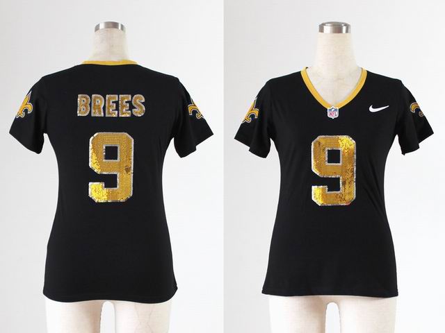 Nike NFL Saints 9# Brees Women's Handwork Sequin lettering Fashion black Jerseys