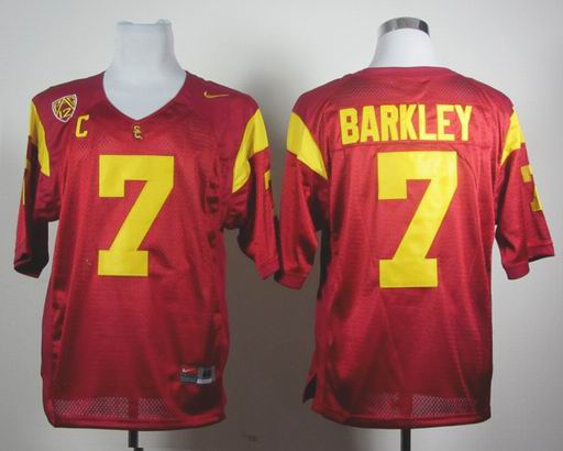 Nike USC Trojans Matt Barkley 7 Red C And PAC-12 Patch College Football Jersey