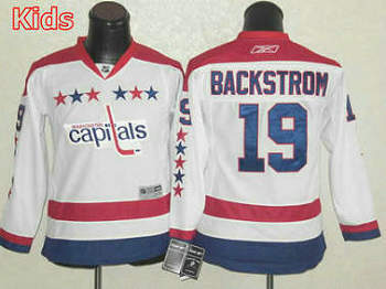 Washington Capitals 19 Nicklas Backstrom KIds Jersey White Hockey With Classic