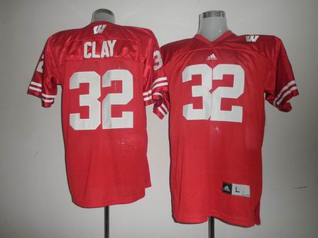 Wisconsin Badgers 32 John Clay Red NCAA College Football Jersey