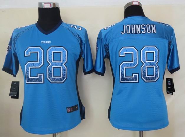 Women 2013 NEW Nike Tennessee Titans 28 Johnson Drift Fashion Blue Elite Jerseys