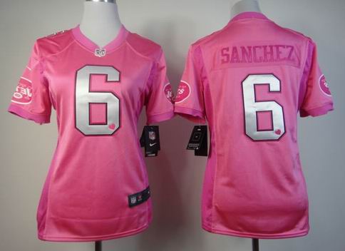 Women Nike New York Jets 6 Sanchez Pink Jersey with heart