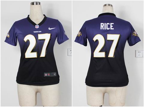 Women nfl Ravens 27 Rice Drift Fashion II purple black Jersey