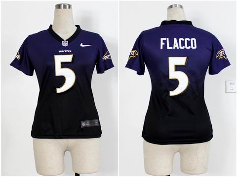 Women nfl Ravens 5 Flacco Drift Fashion II purple black Jersey