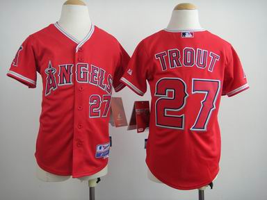 Youth MLB Angels 27 Trout red jersey