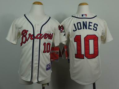 Youth MLB Bravers 10# Jones rice white jersey
