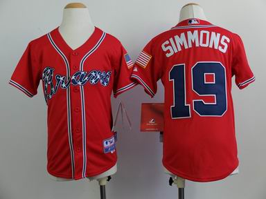 Youth MLB Bravers 19# Simmons red jersey