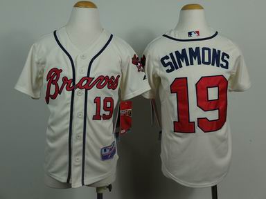 Youth MLB Bravers 19# Simmons rice white jersey