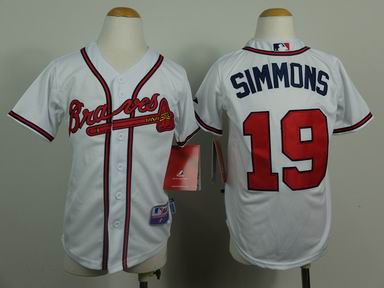Youth MLB Bravers 19# Simmons white jersey
