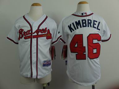 Youth MLB Bravers 46# Kimbrel white jersey