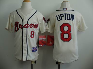 Youth MLB Bravers 8# Upton rice white jersey