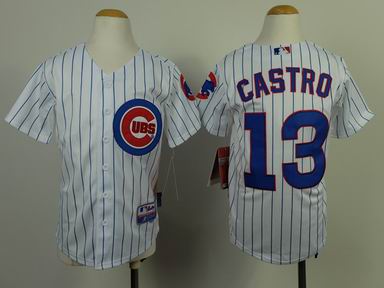 Youth MLB Cubs 13 Castro white blue strip jersey