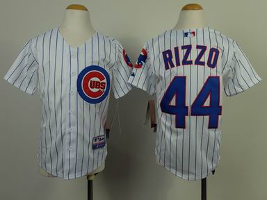 Youth MLB Cubs 44 Rizzo white blue strip jersey