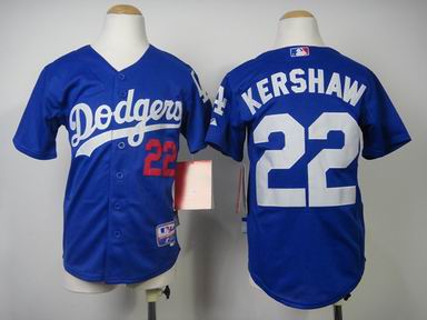 Youth MLB Dodgers 22 Kershaw blue jersey