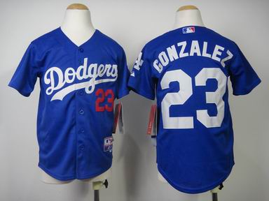 Youth MLB Dodgers 23 Gonzalez blue jersey