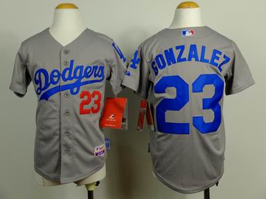 Youth MLB Dodgers 23 Gonzalez grey jersey