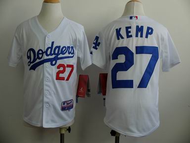 Youth MLB Dodgers 27 Kemp white jersey