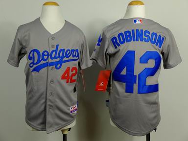 Youth MLB Dodgers 42 Robinson grey jersey