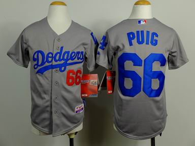 Youth MLB Dodgers 66 Puig grey jersey
