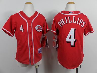 Youth MLB Reds 4# Phillips red jersey