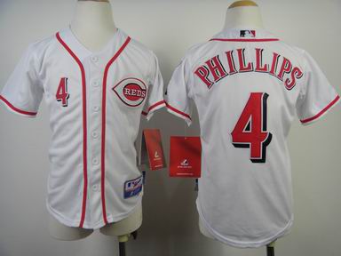 Youth MLB Reds 4# Phillips white jersey