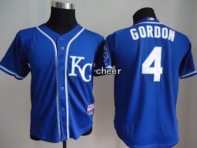 Youth MLB Royals #4 Gordon Blue Jersey