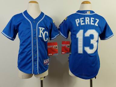 Youth MLB Royals 13 Perez blue jersey