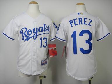 Youth MLB Royals 13 Perez white jersey