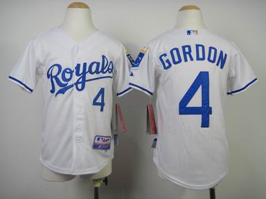 Youth MLB Royals 4 Gordon white jersey