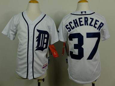 Youth MLB tigers 37# Scherzer white jersey