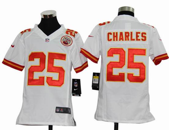 Youth Nike NFL Kansas City Chiefs 25 Charles white stitched jersey