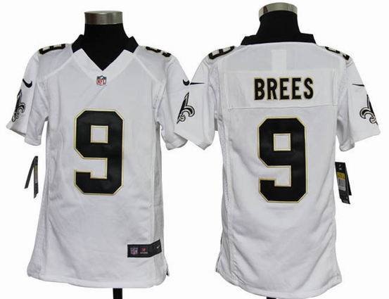 Youth Nike NFL New Orleans Saints 9 Brees white stitched jersey